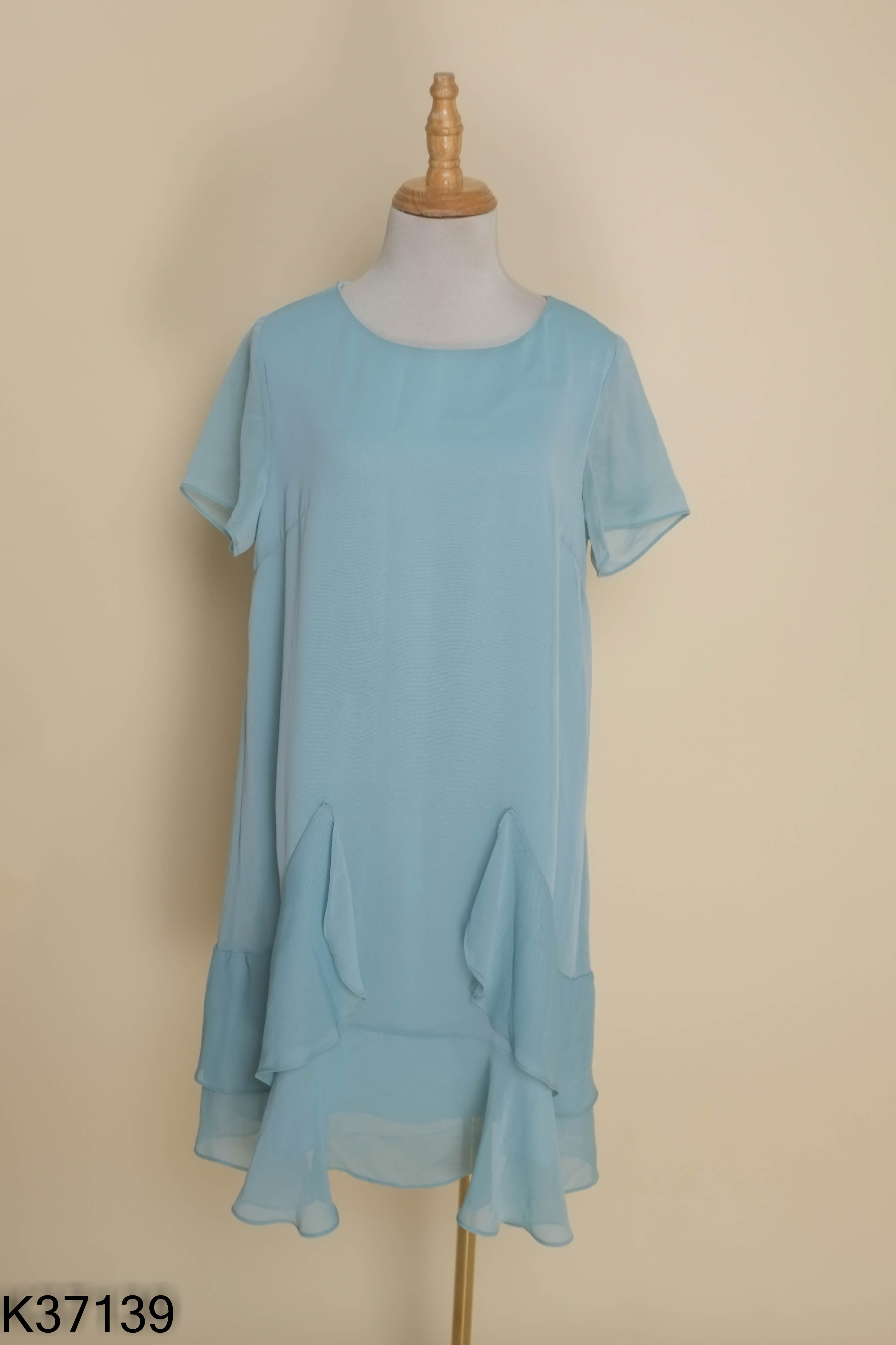 Váy xanh ELISE trơn suông phối bèo