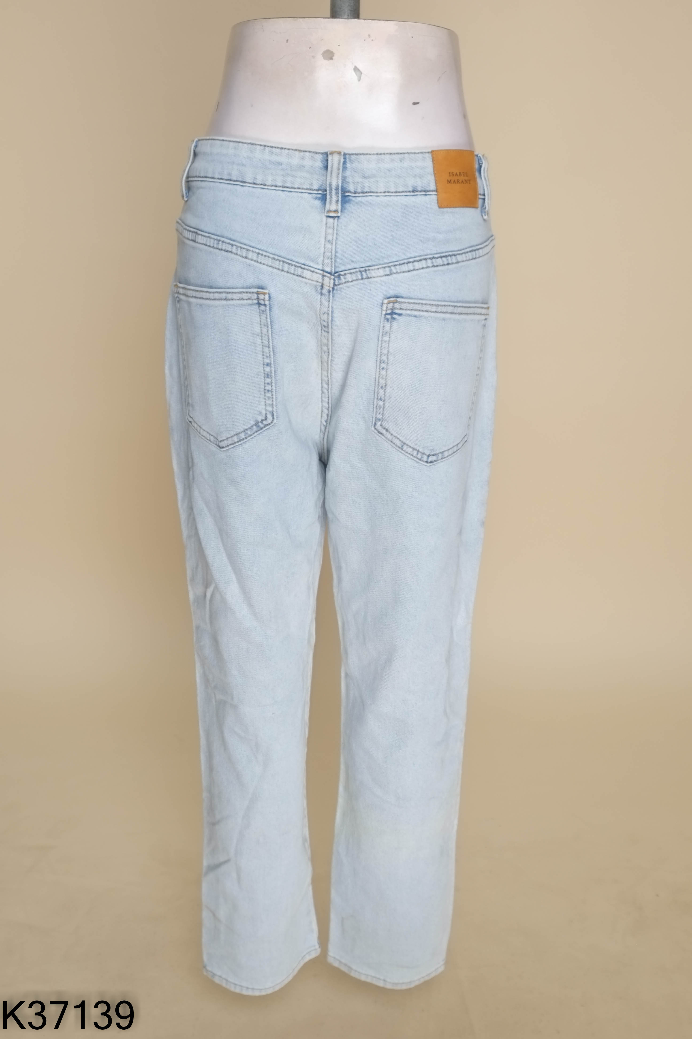 Quần jeans xanh nhạt trơn kẻ giữa