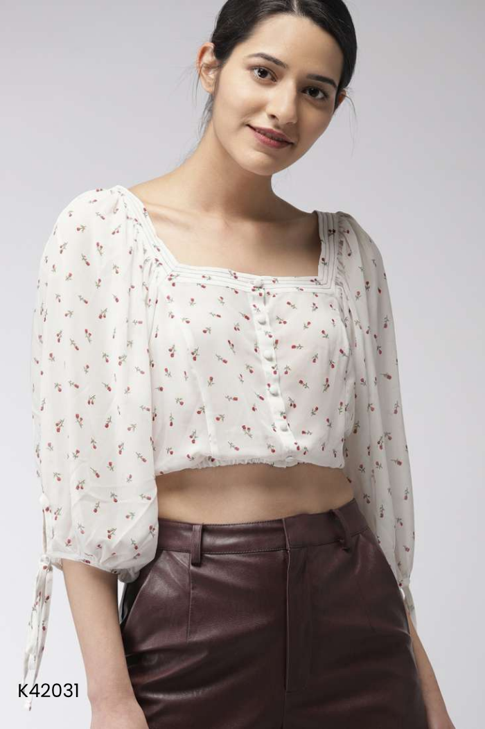 Áo voan FOREVER 21 trắng hoa