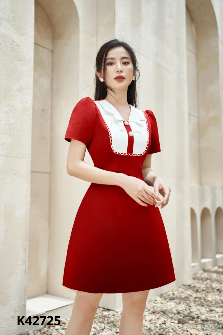 Váy đỏ LEMES phối cổ trắng