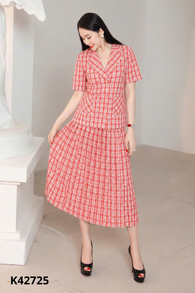 Set Áo đỏ HUONG TYT kẻ caro + chân váy