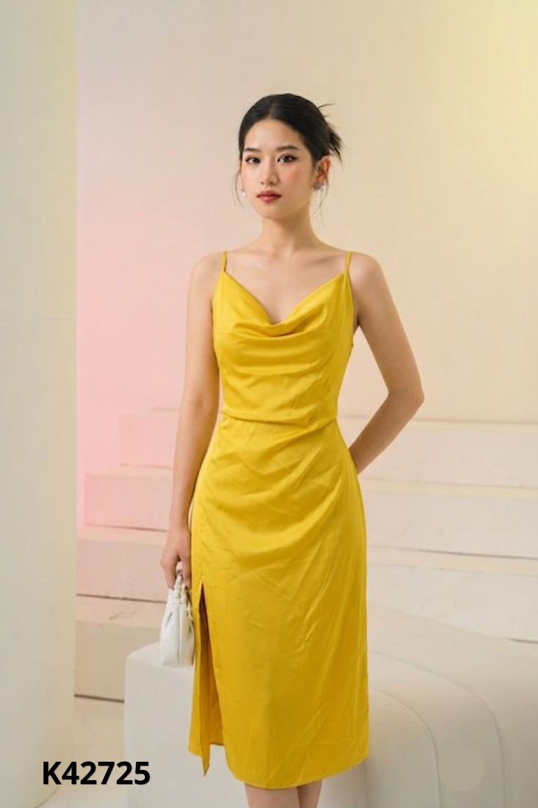 NEWTAG Váy ngủ hai dây lụa vàng