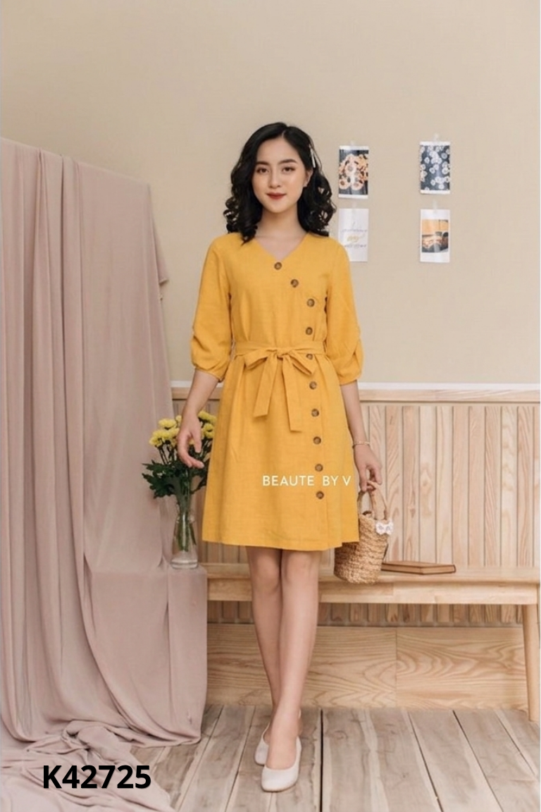 Váy linen vàng BEAUTE BY V kèm đai