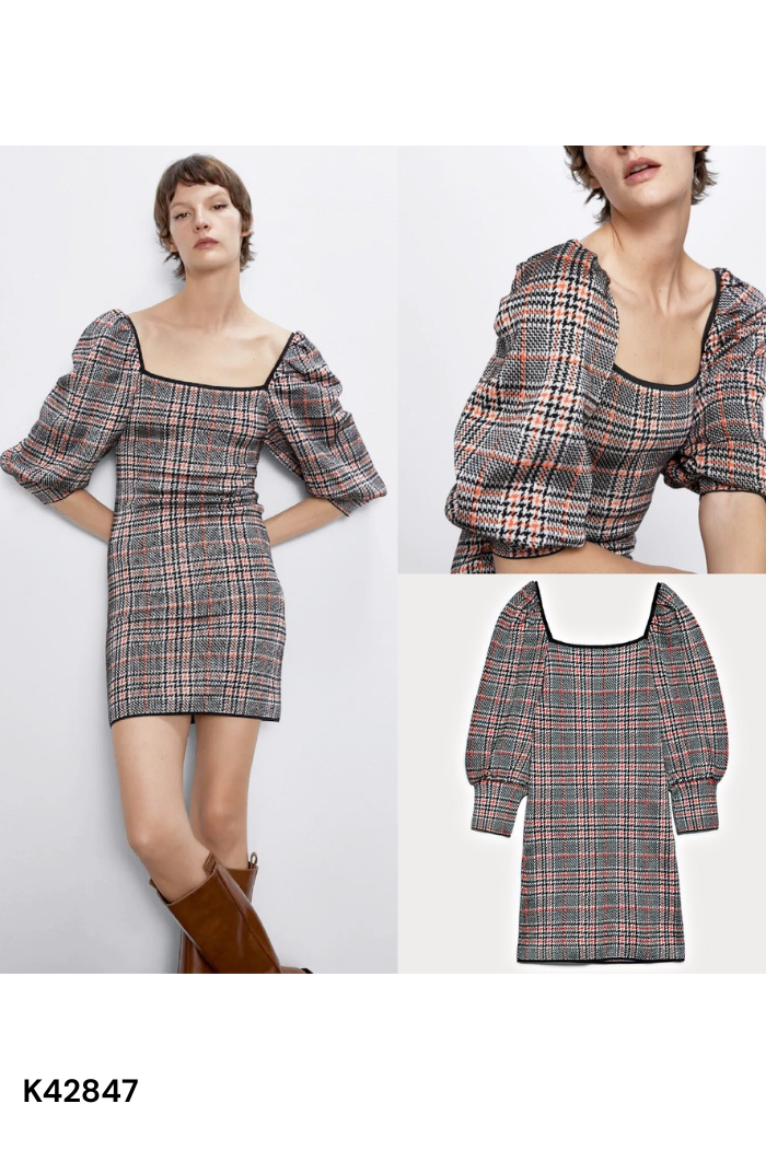 Váy ZARA len đen phối đỏ