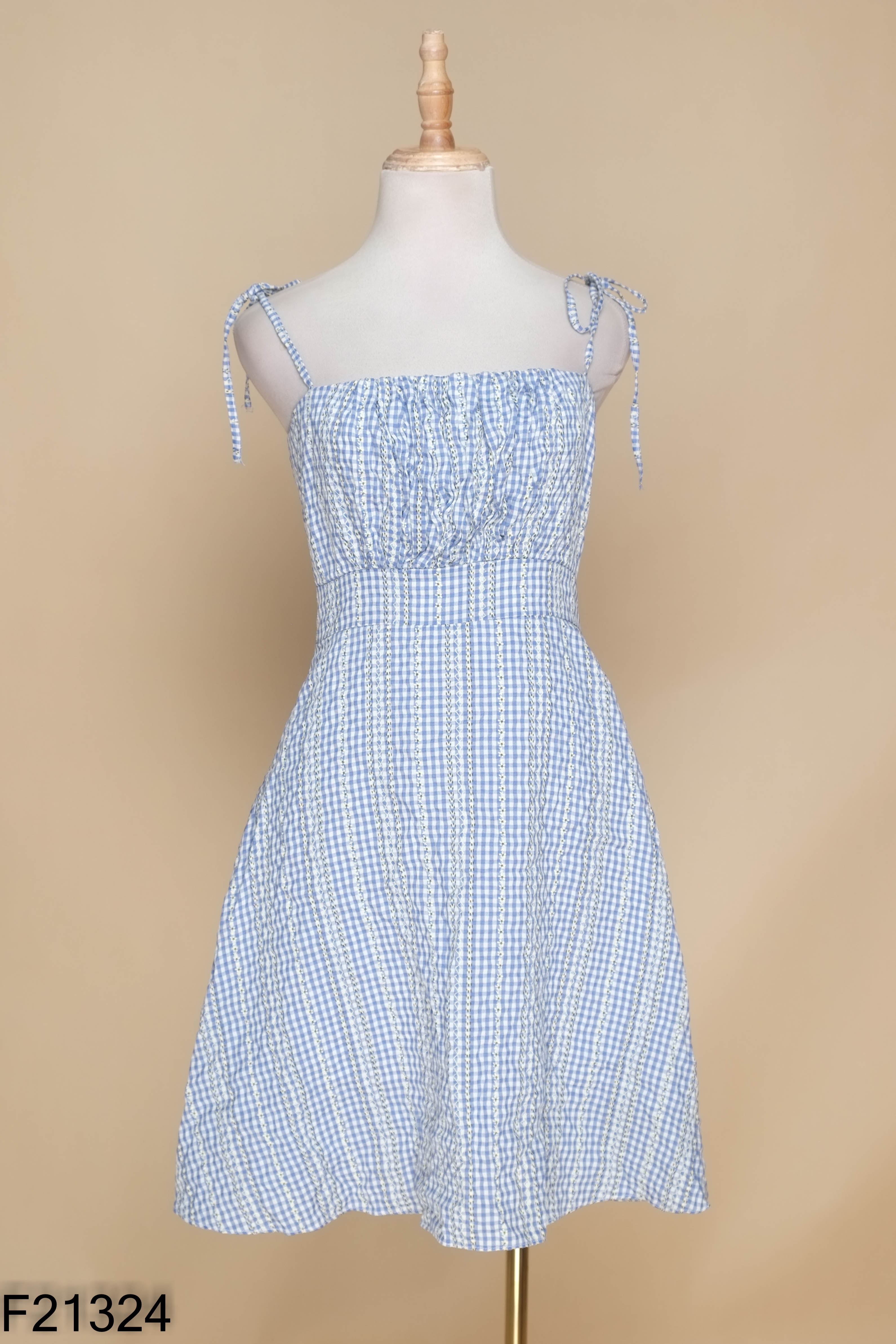Váy xanh CHARME STORE kẻ hai dây