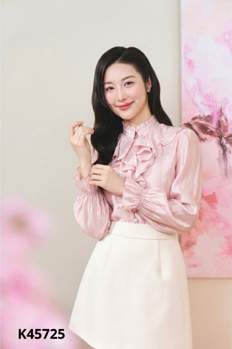 Áo BEAUTE by V voan hồng viền bèo