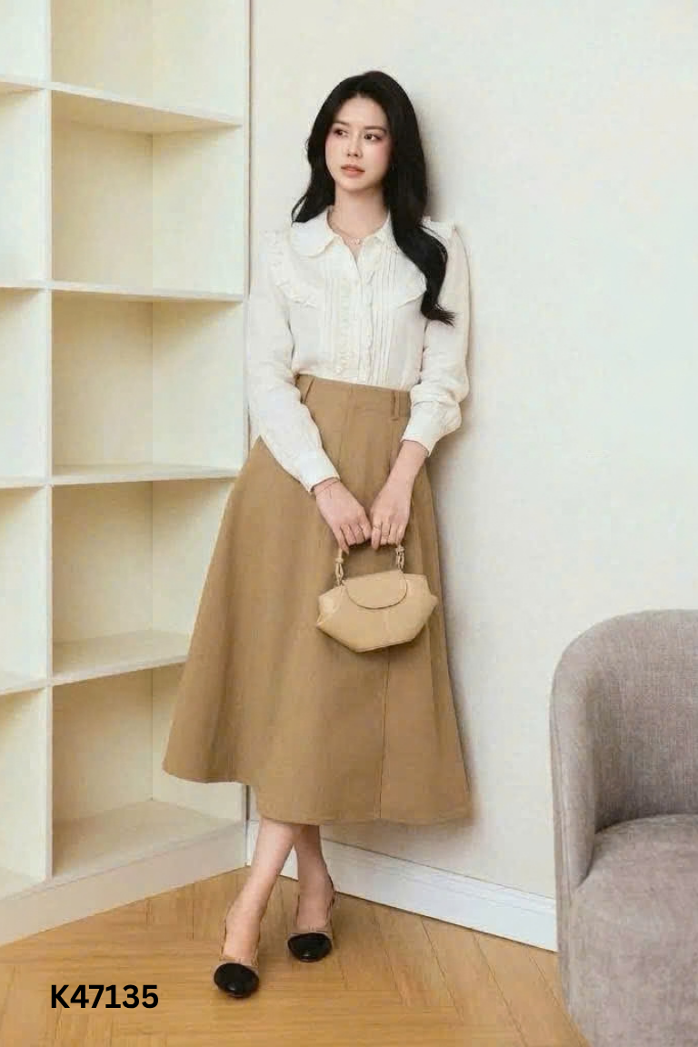 Áo sơ mi be BEAUTE cổ bèo