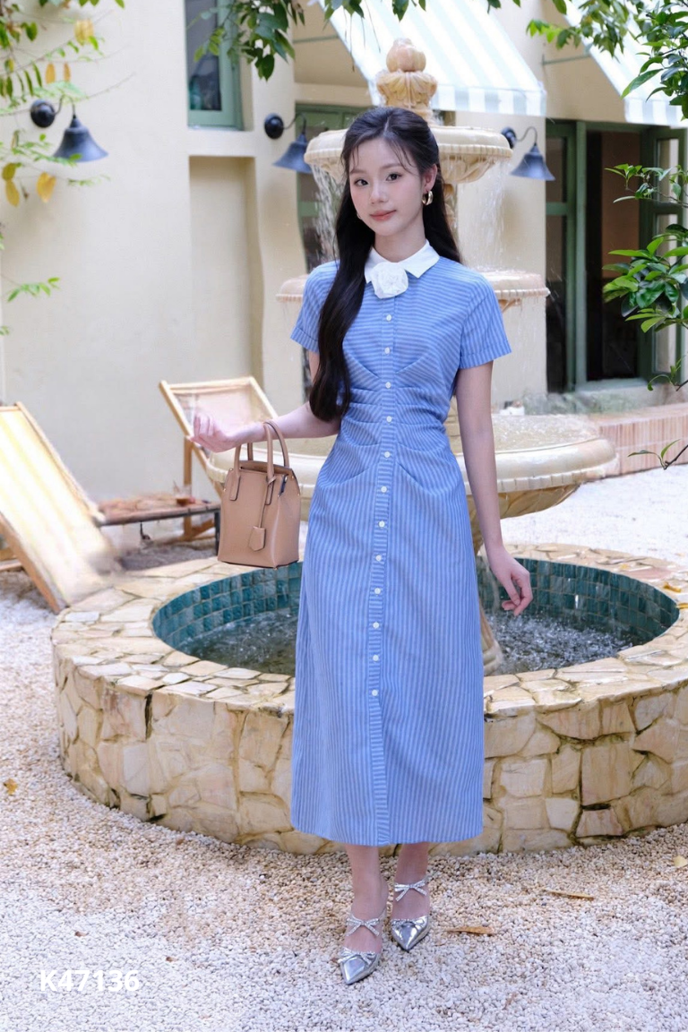 Váy xanh kẻ dài MIO LADY