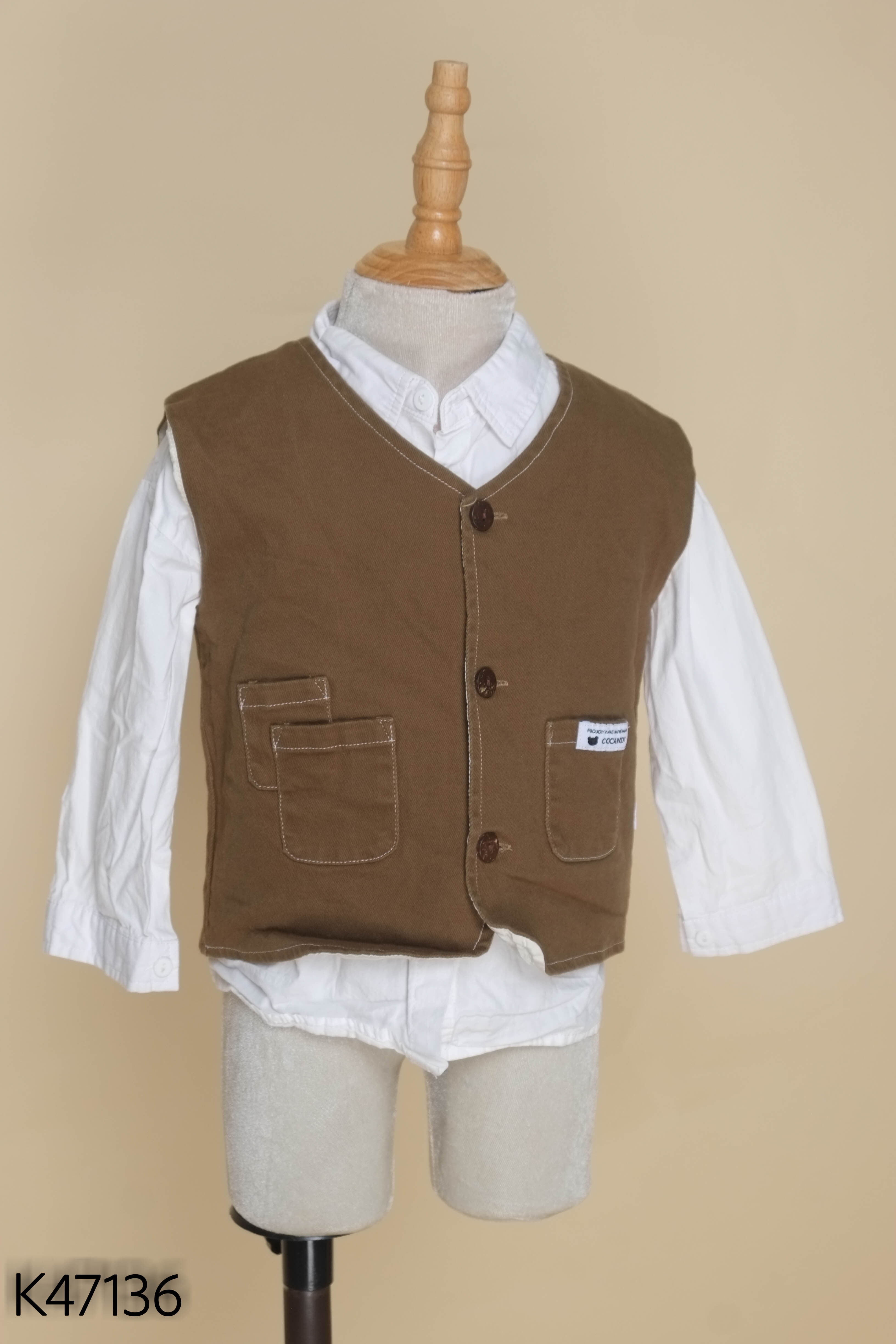 Set sơ mi COCANDY KIDS trắng+gile nâu