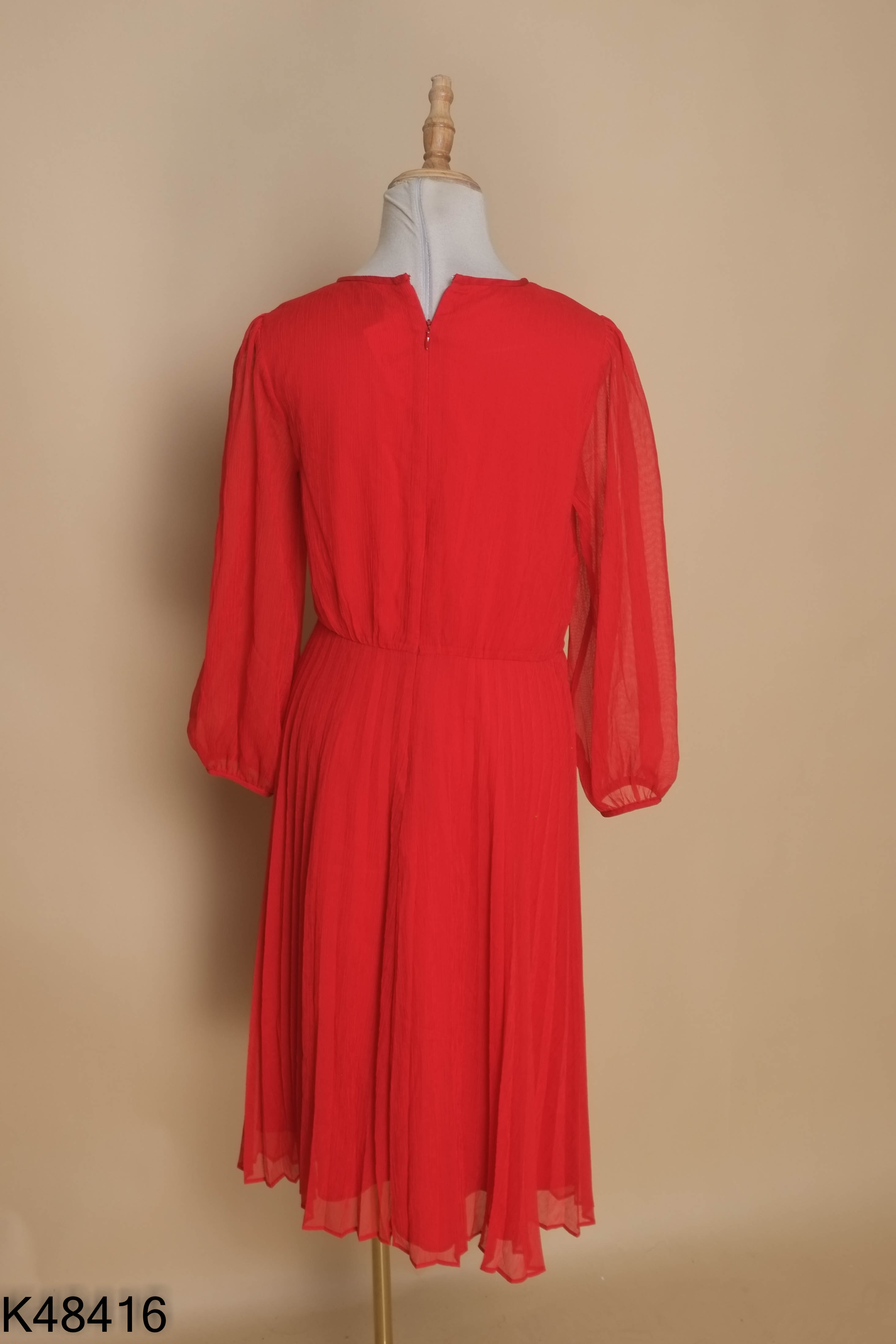 Váy voan đỏ ANN TAYLOR xếp ly
