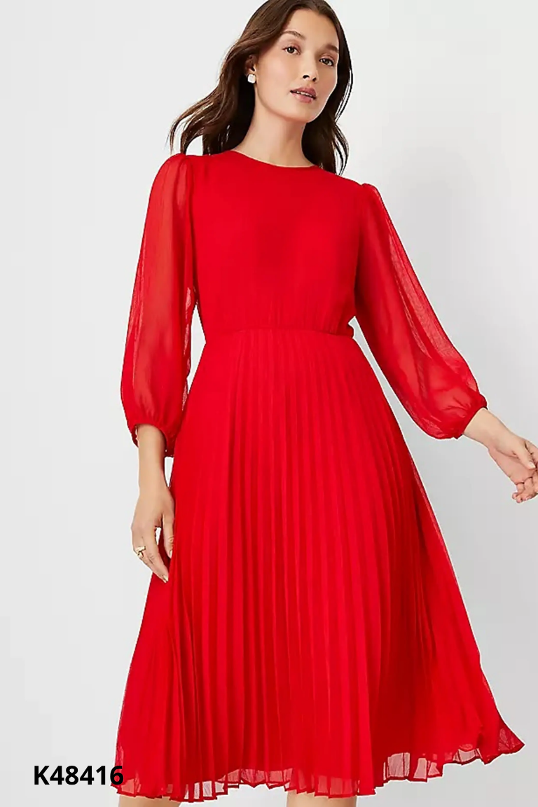 Váy voan đỏ ANN TAYLOR xếp ly