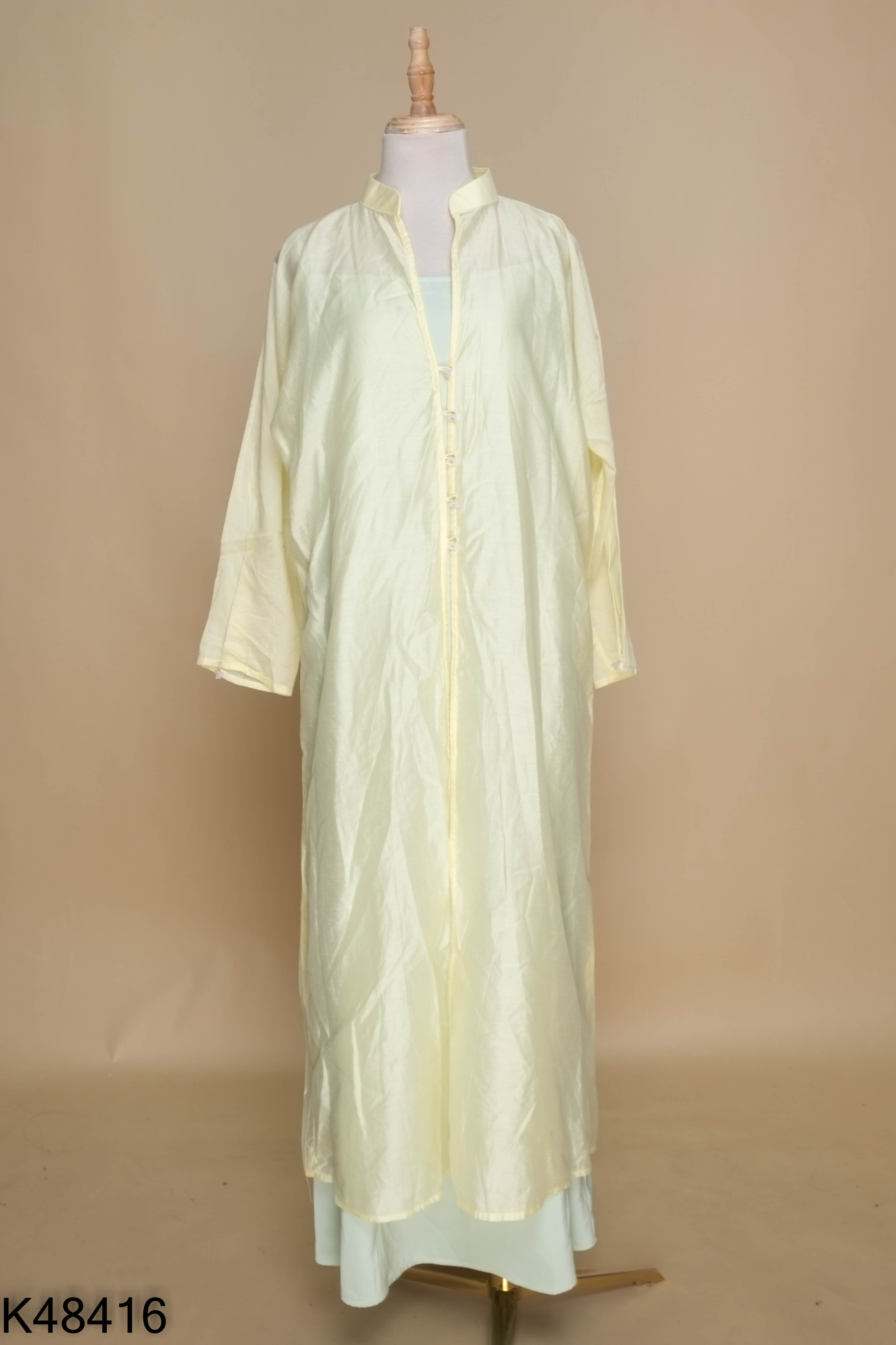 Set Váy hai dây LAM PHÒNG lụa xanh + áo tơ vàng