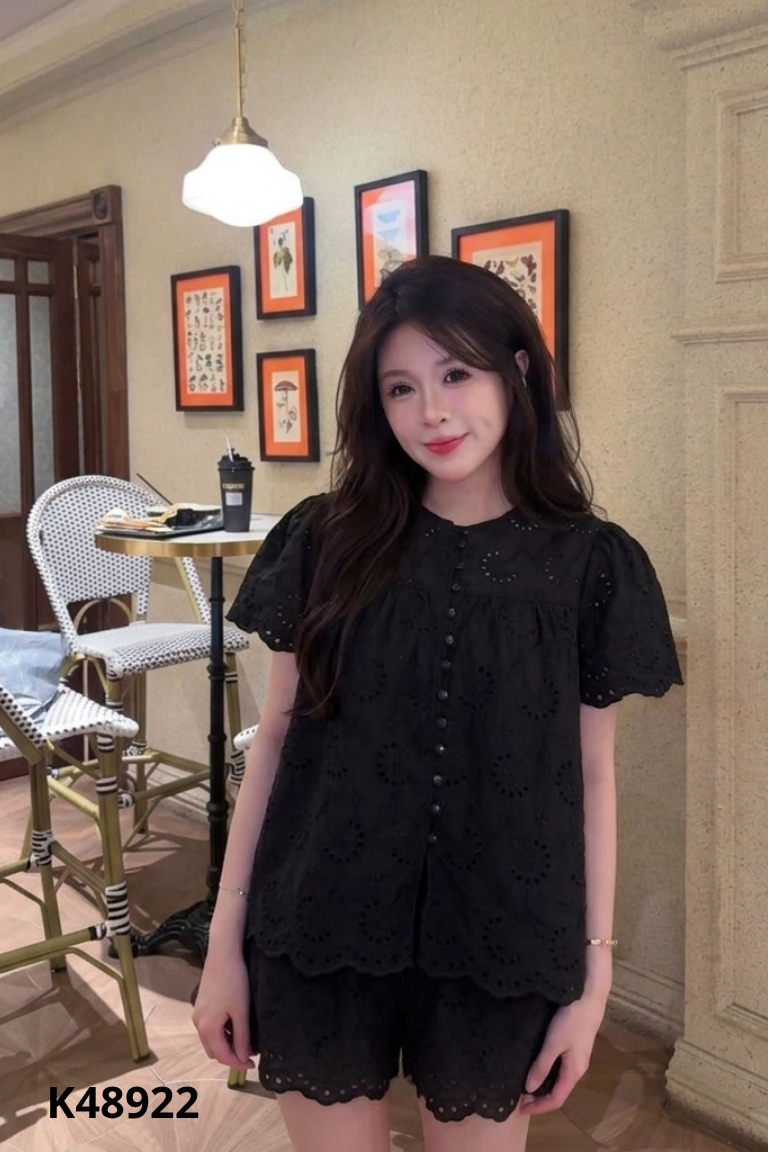 NEWTAG Set Áo đen MINJI DESIGN BY H2 dập hoa + quần shorts