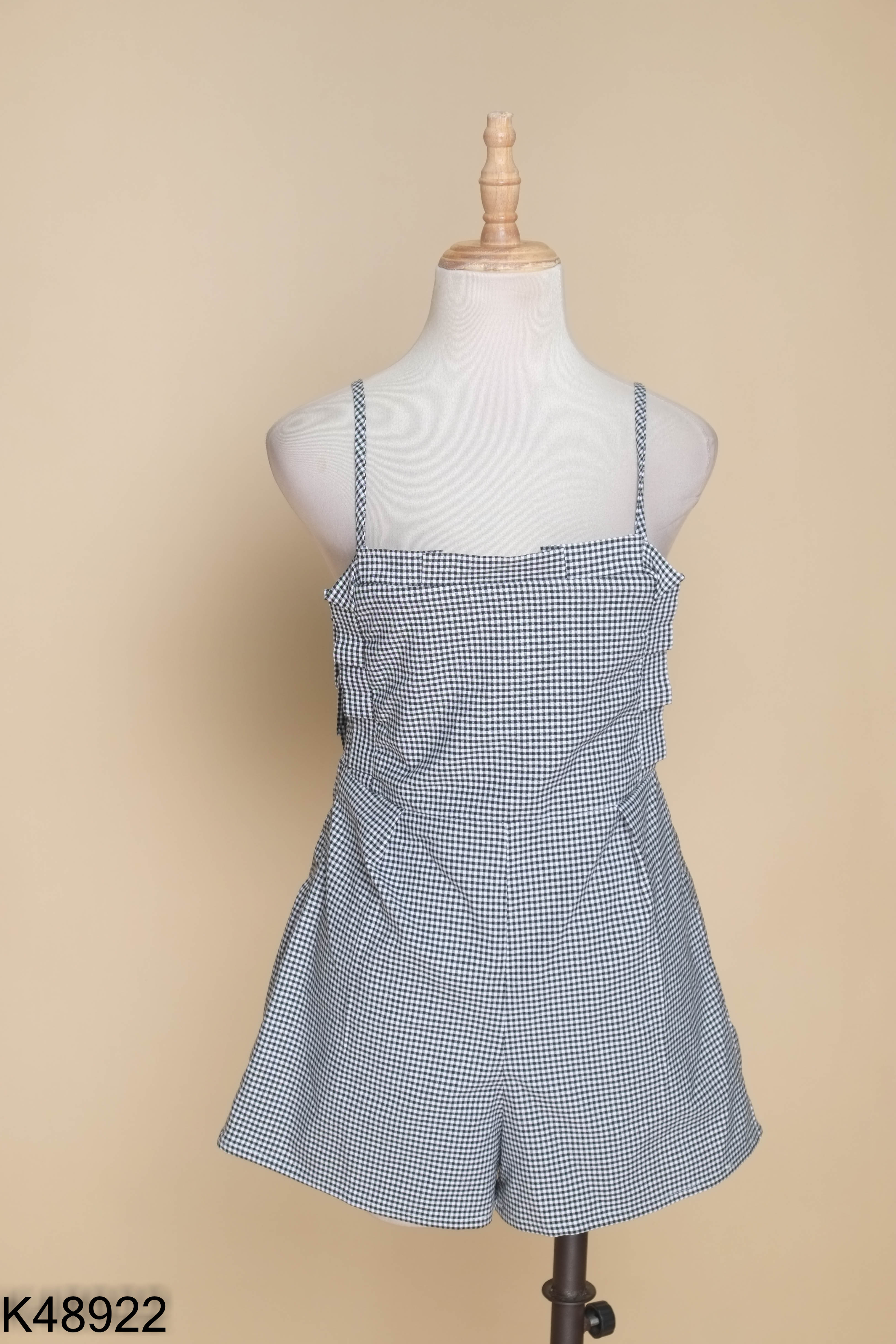 Jumpsuits hai dây DOTTIE đen kẻ caro