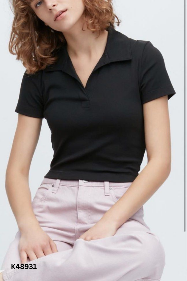 Áo UNIQLO đen cổ bẻ