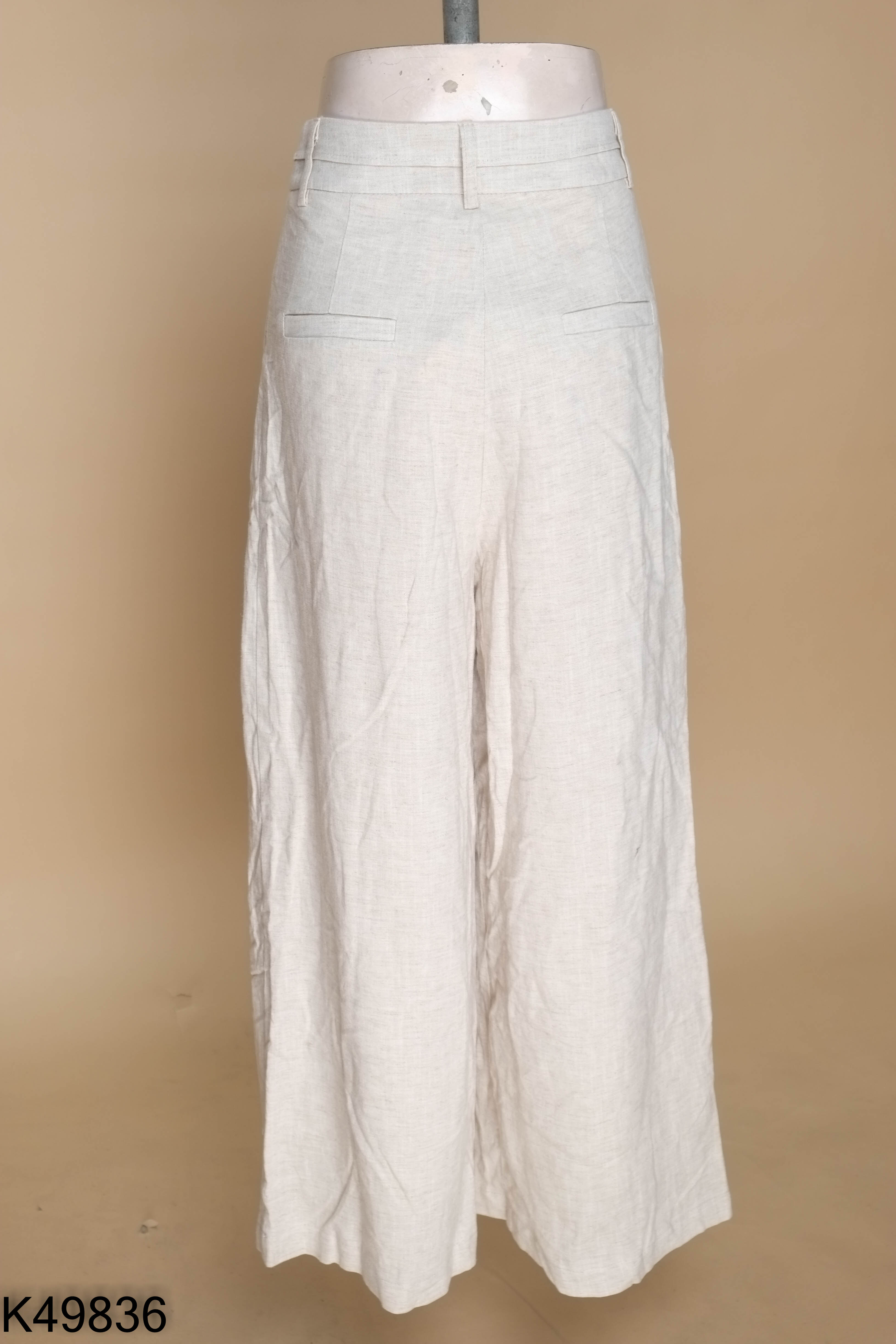 NEWTAG Quần linen be ống rộng