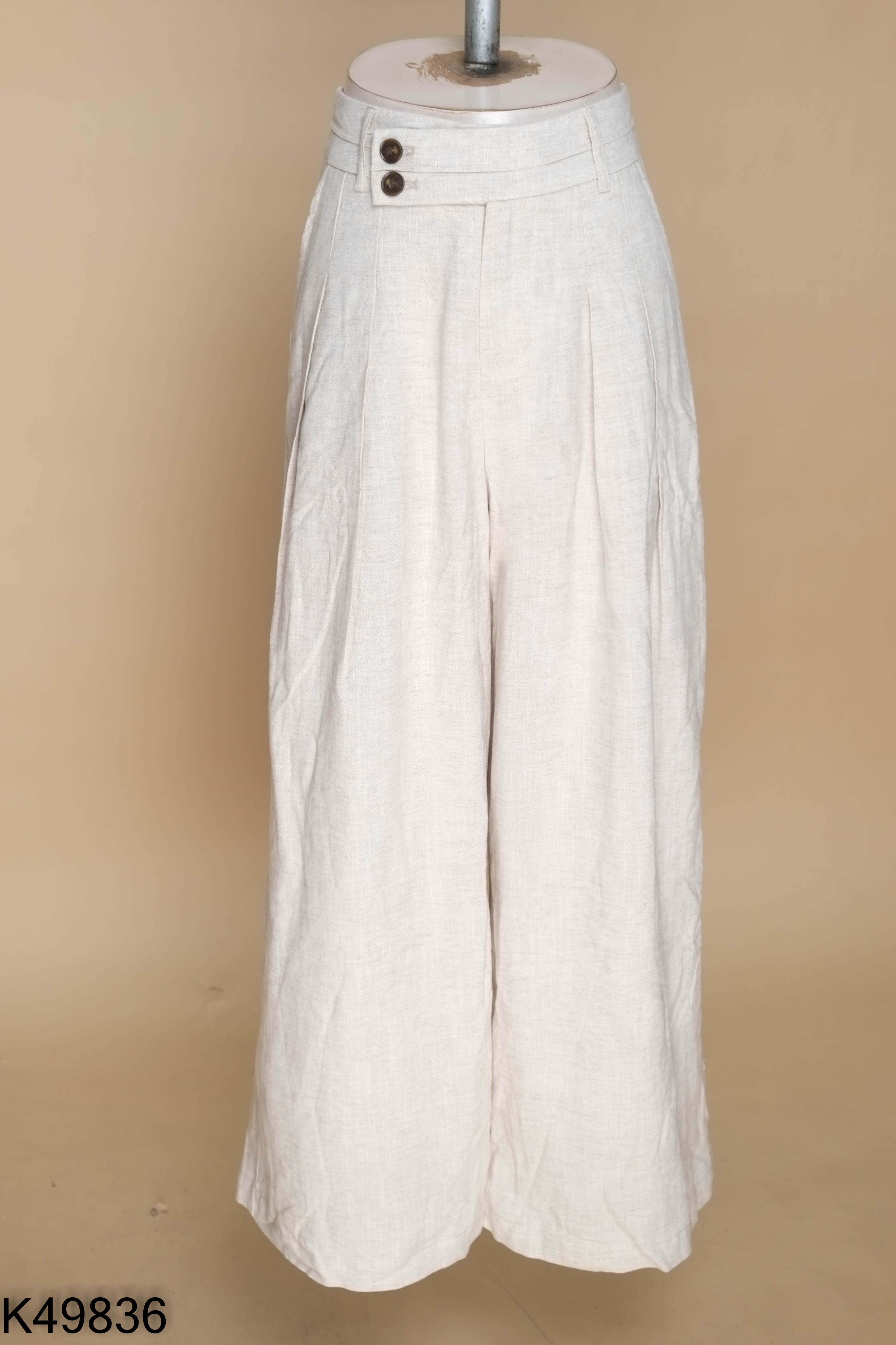 NEWTAG Quần linen be ống rộng