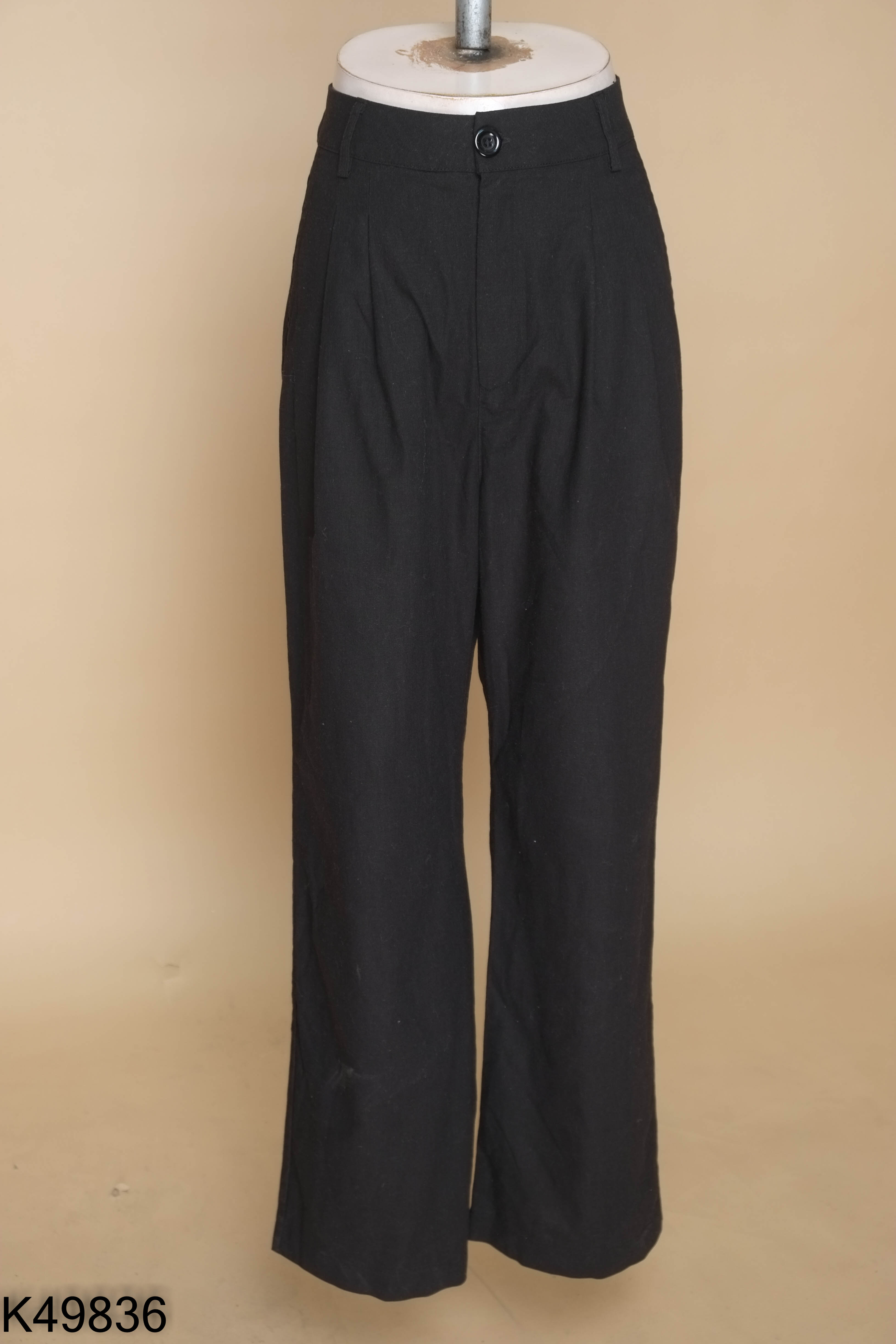 Quần linen AMEGON đen ly eo