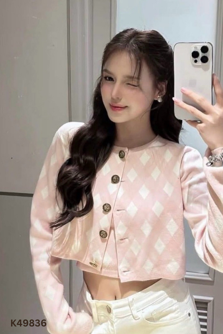 NEWTAG Áo len TI NGOAN hồng kẻ