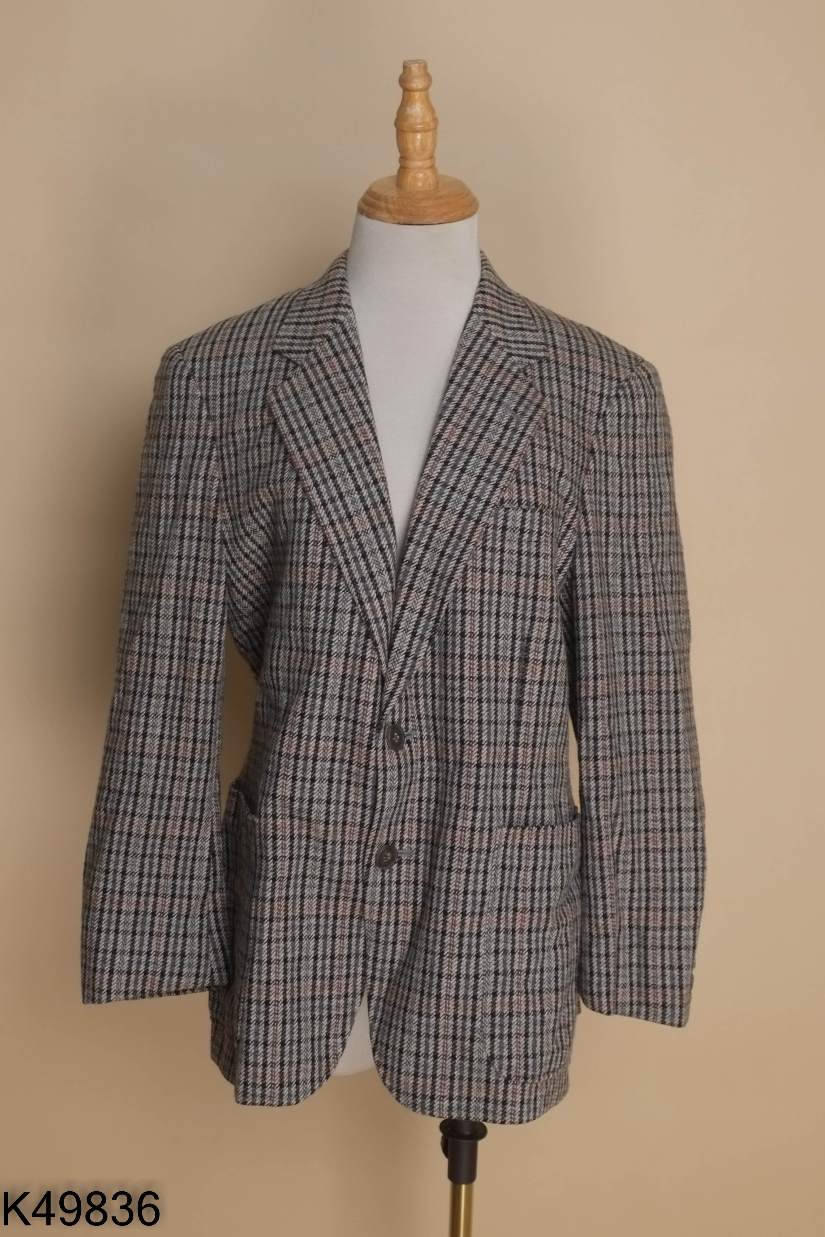 Áo blazer dạ xám kẻ