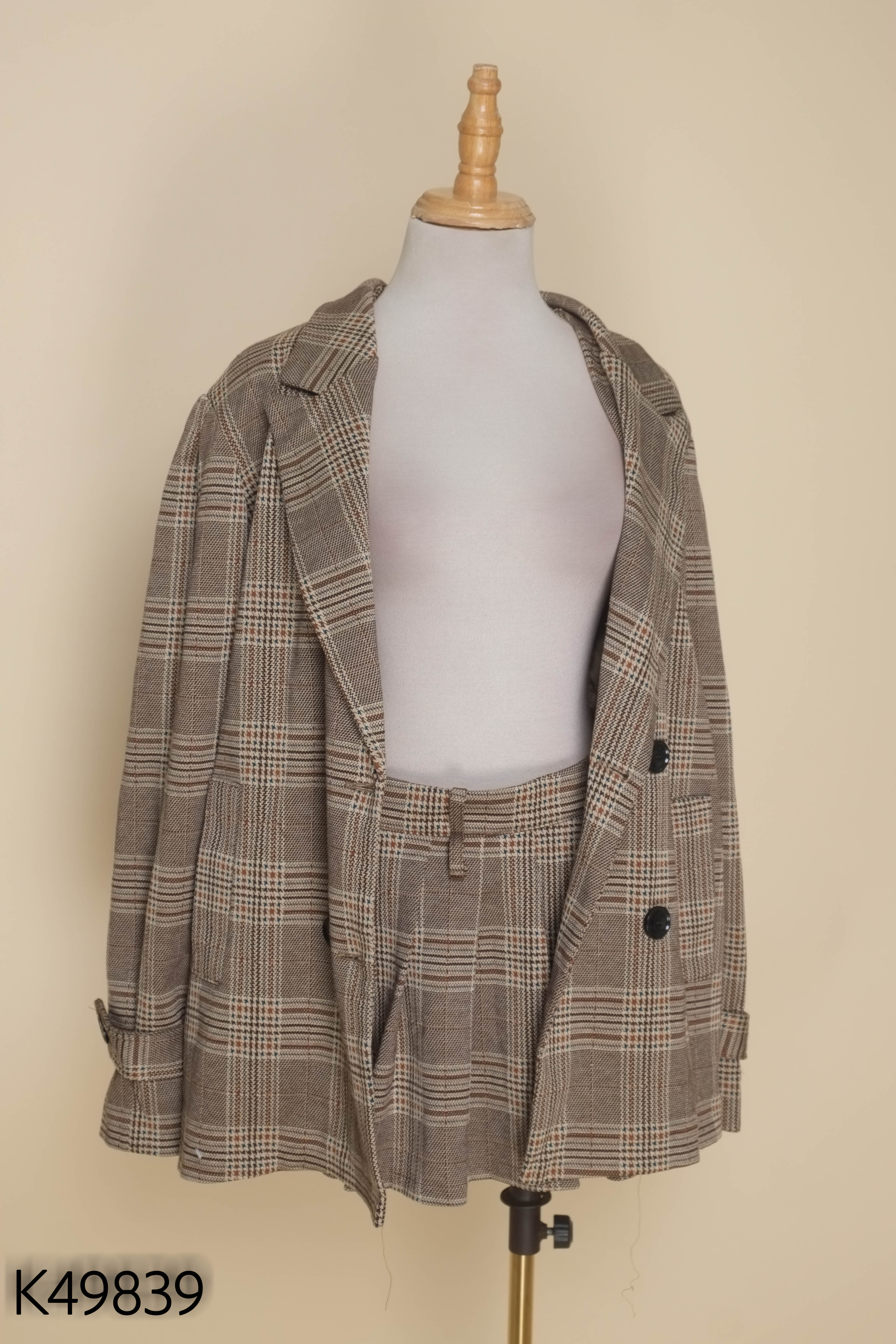 SET Áo blazer + chân váy nâu caro