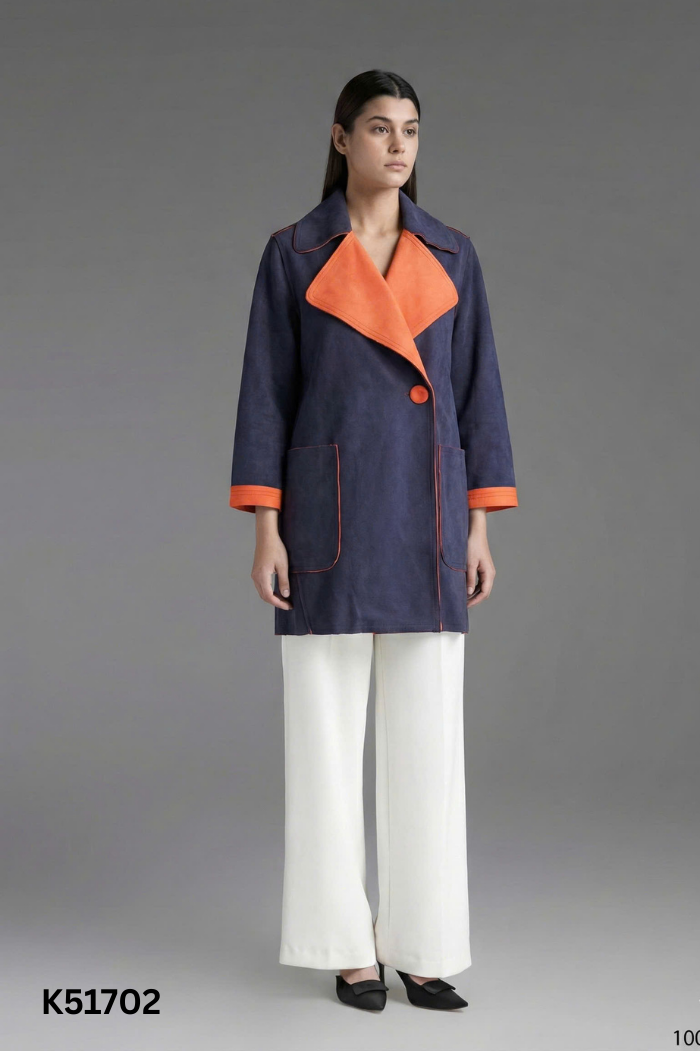Áo da lộn xanh cổ vest