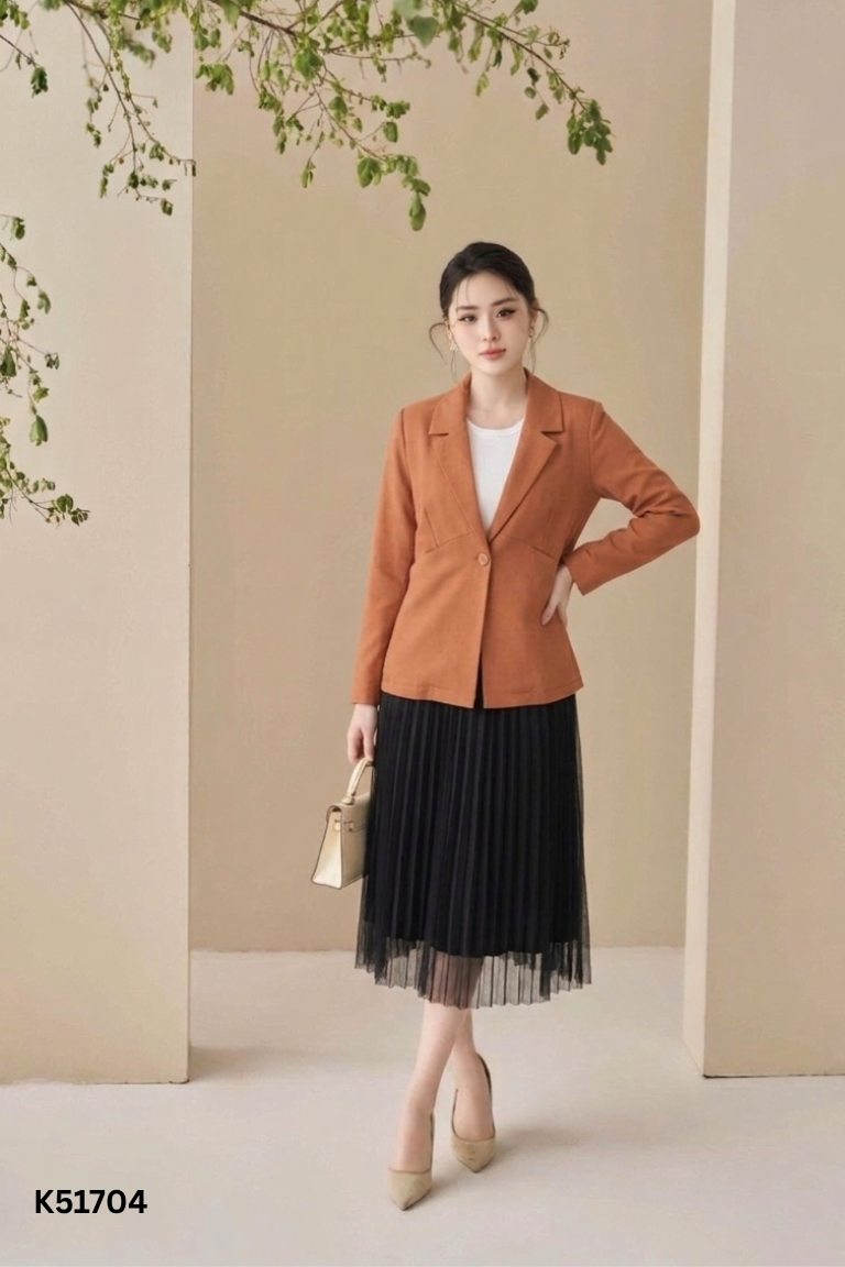 SET áo blazers nâu + chân váy đen