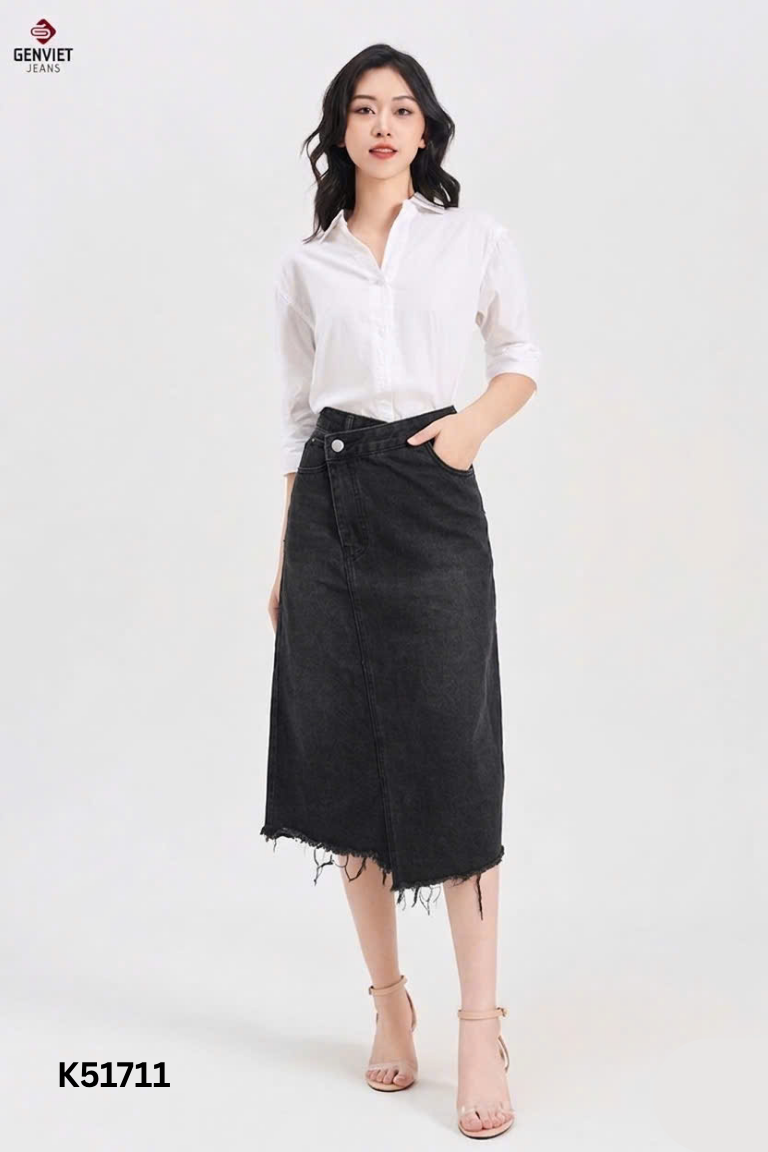 Chân váy jeans đen trơn