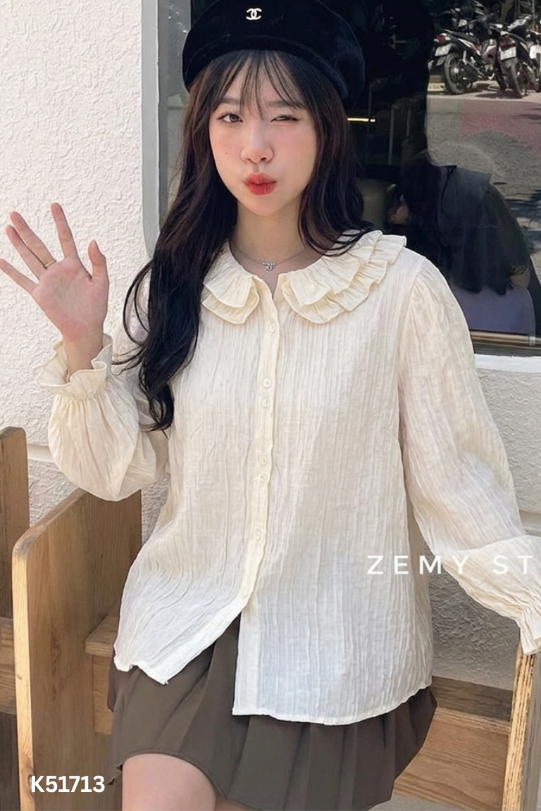 Áo sơ mi be viền bèo