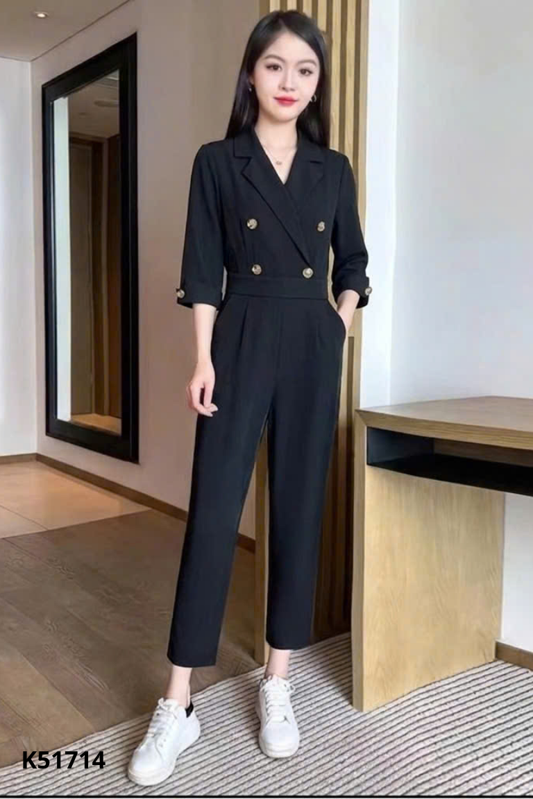 Jumpsuits quần đen cổ vest