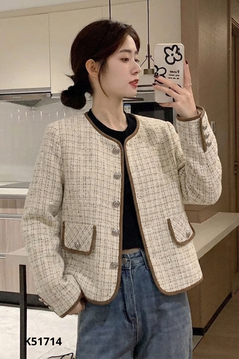 Áo dạ be viền nâu