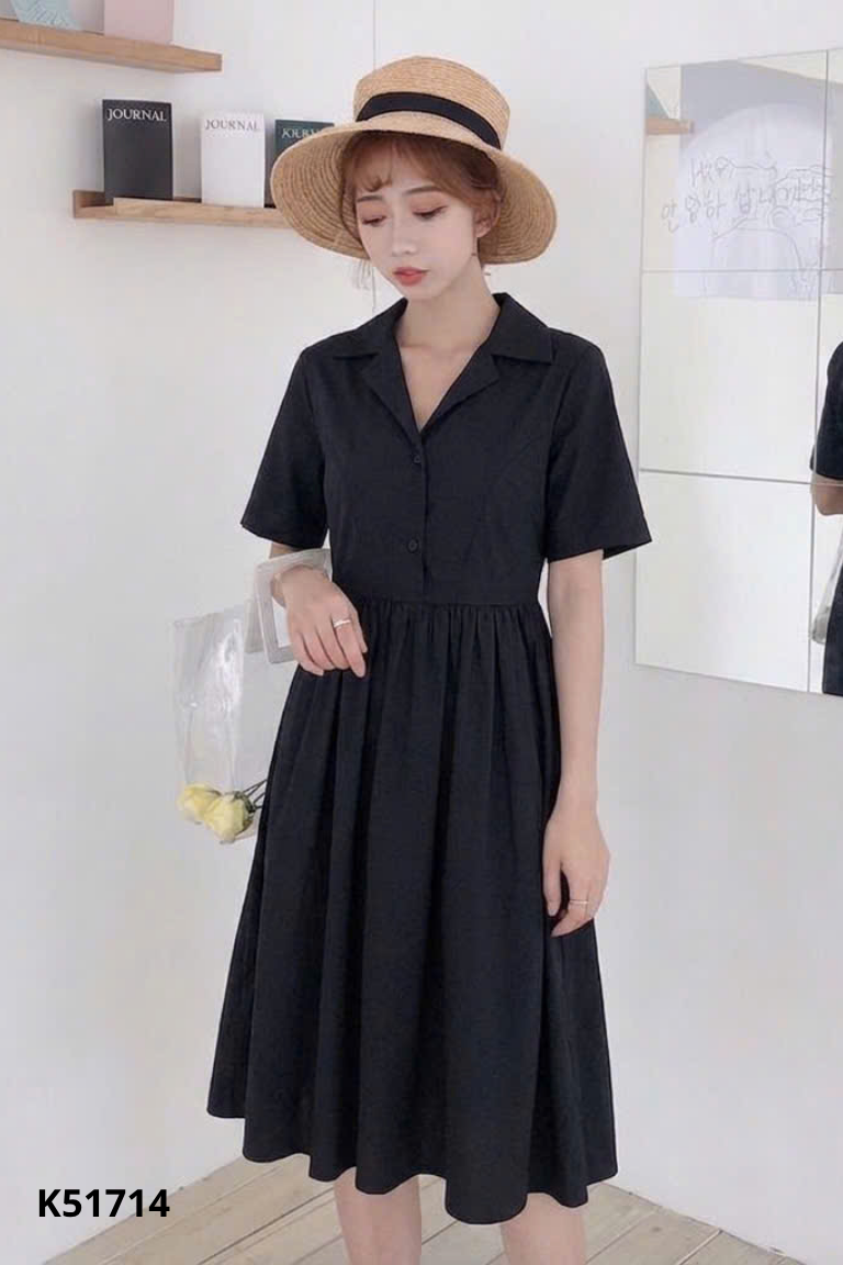 Váy đen suông cổ bẻ