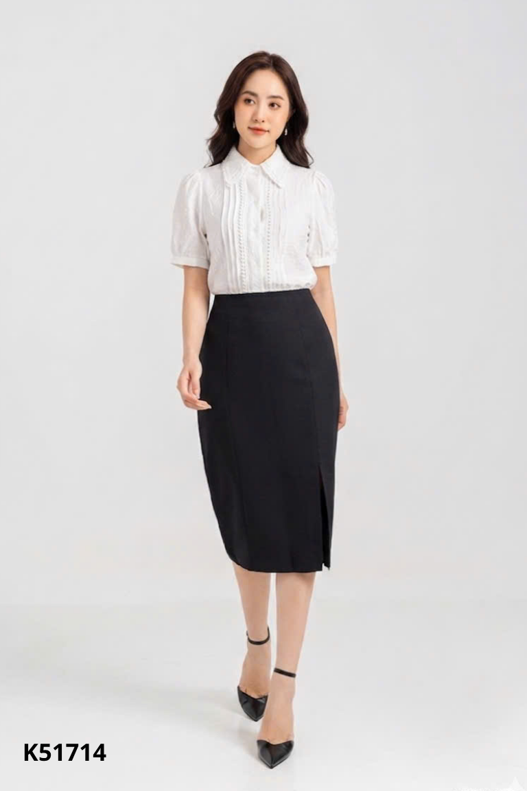 SET áo sơ mi trắng+chân váy đen