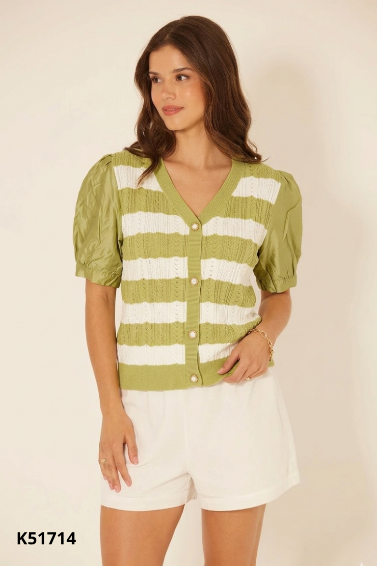 Áo cardigan ren xanh tay ngắn