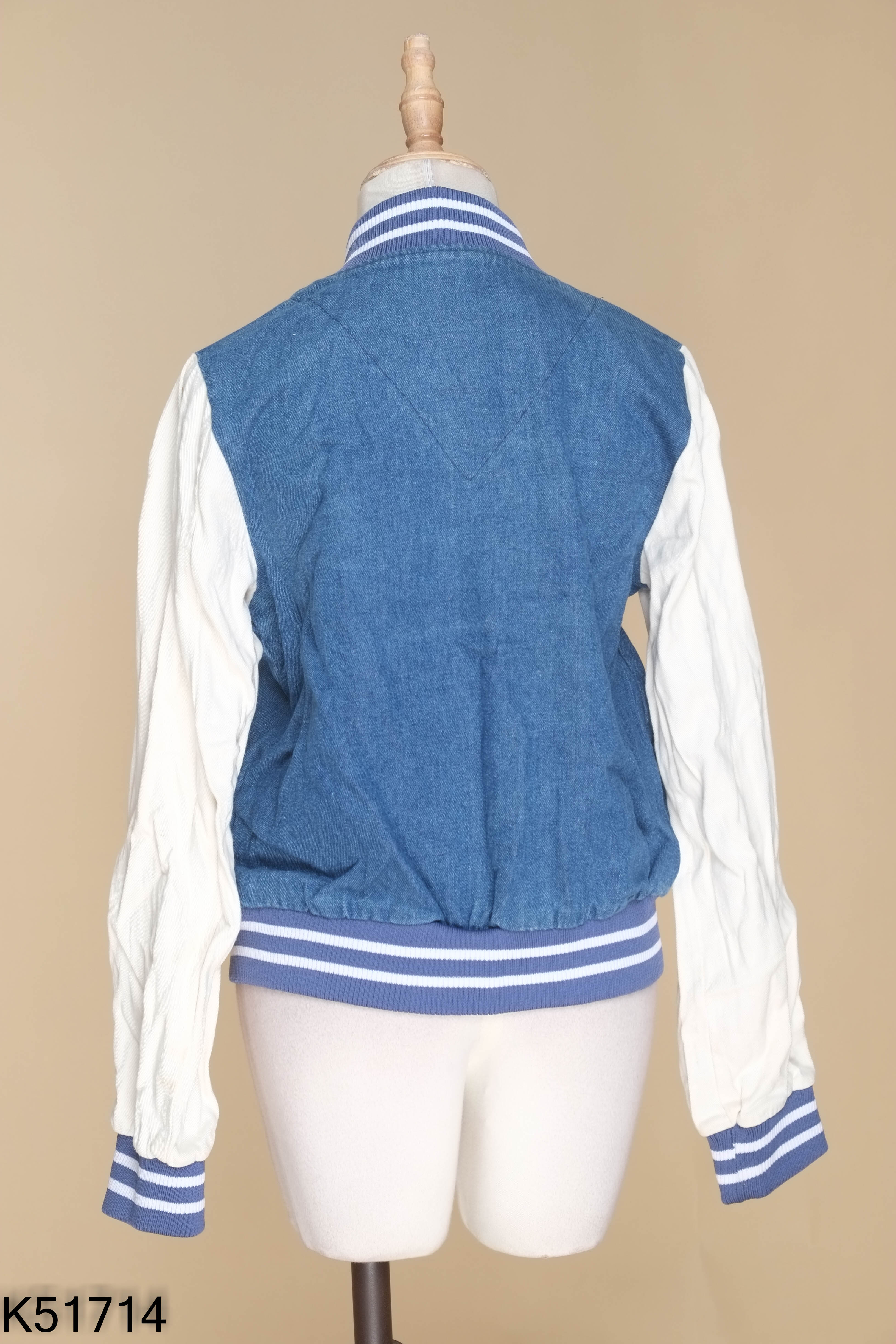 Áo khoác jeans bombers xanh kem