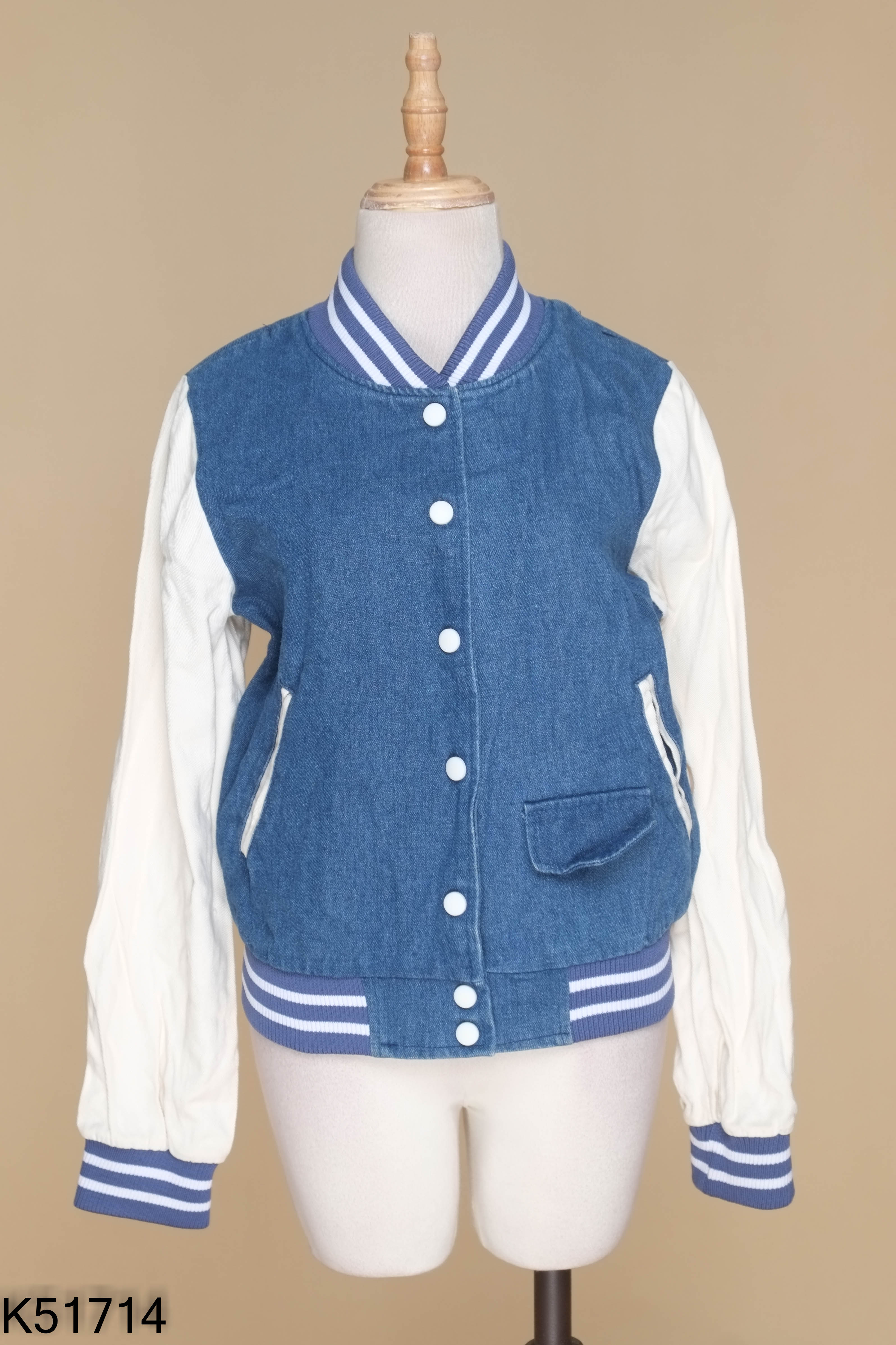 Áo khoác jeans bombers xanh kem