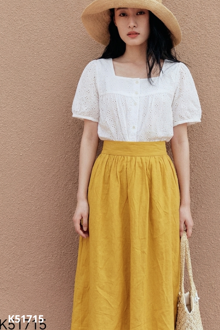 Set áo trắng lưới+váy EN FACE