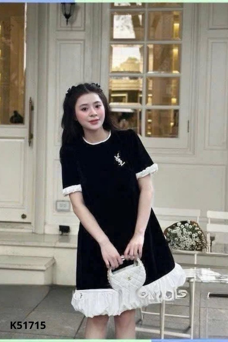 Váy nhung đen phối viền LIMI