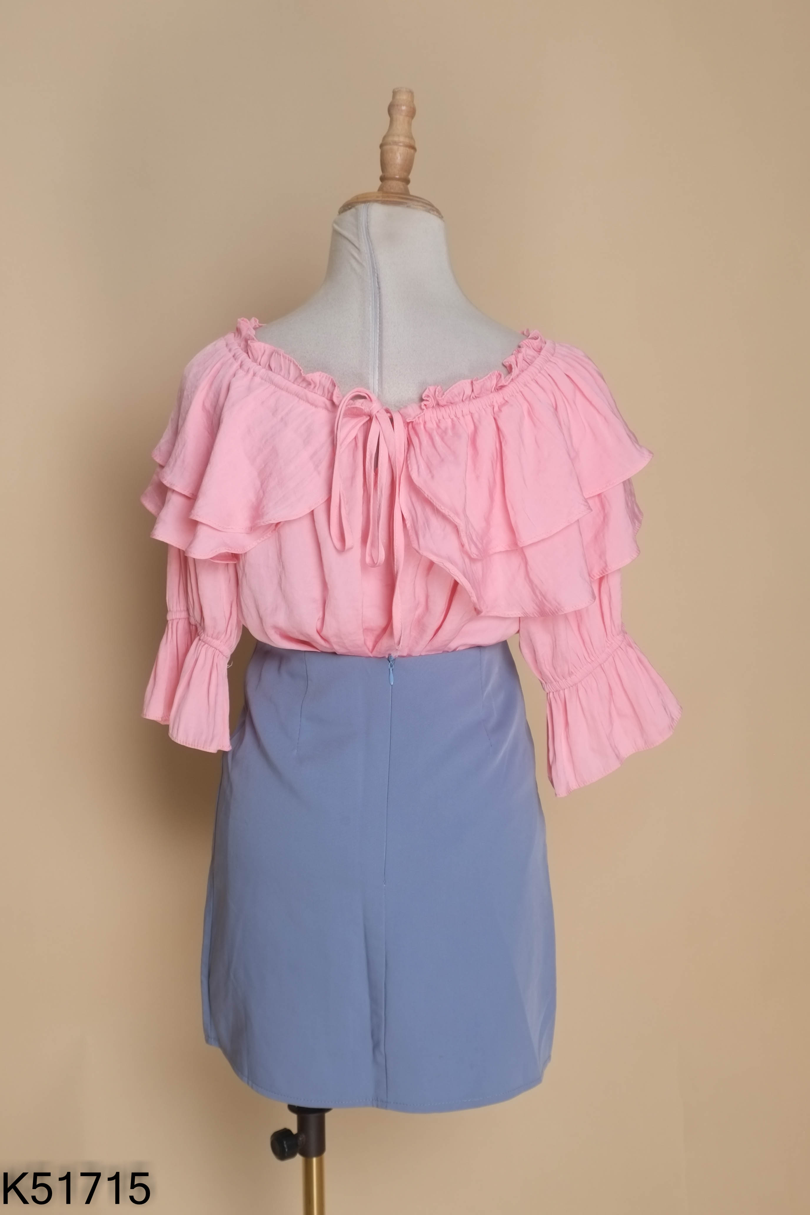 Set áo hồng nhún+váy