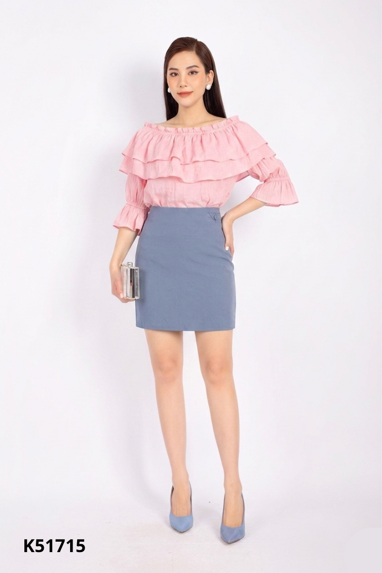 Set áo hồng nhún+váy