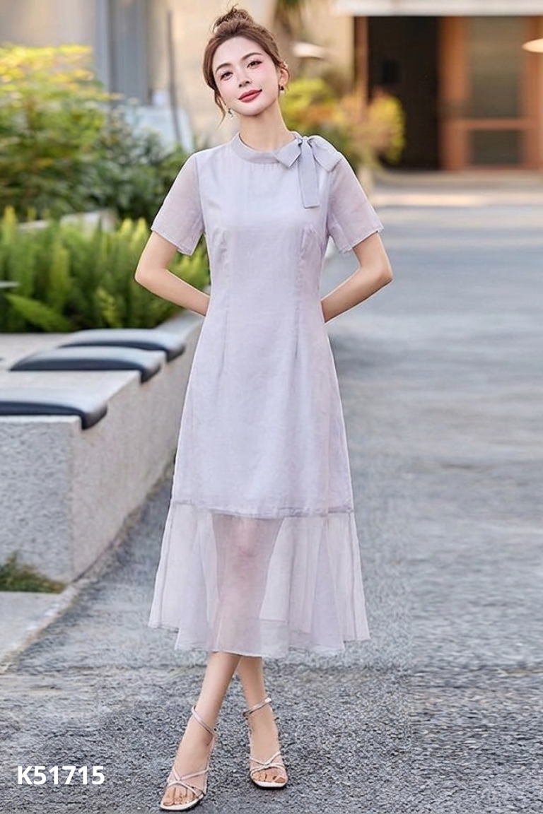 Váy đũi xanh buộc nơ PHI