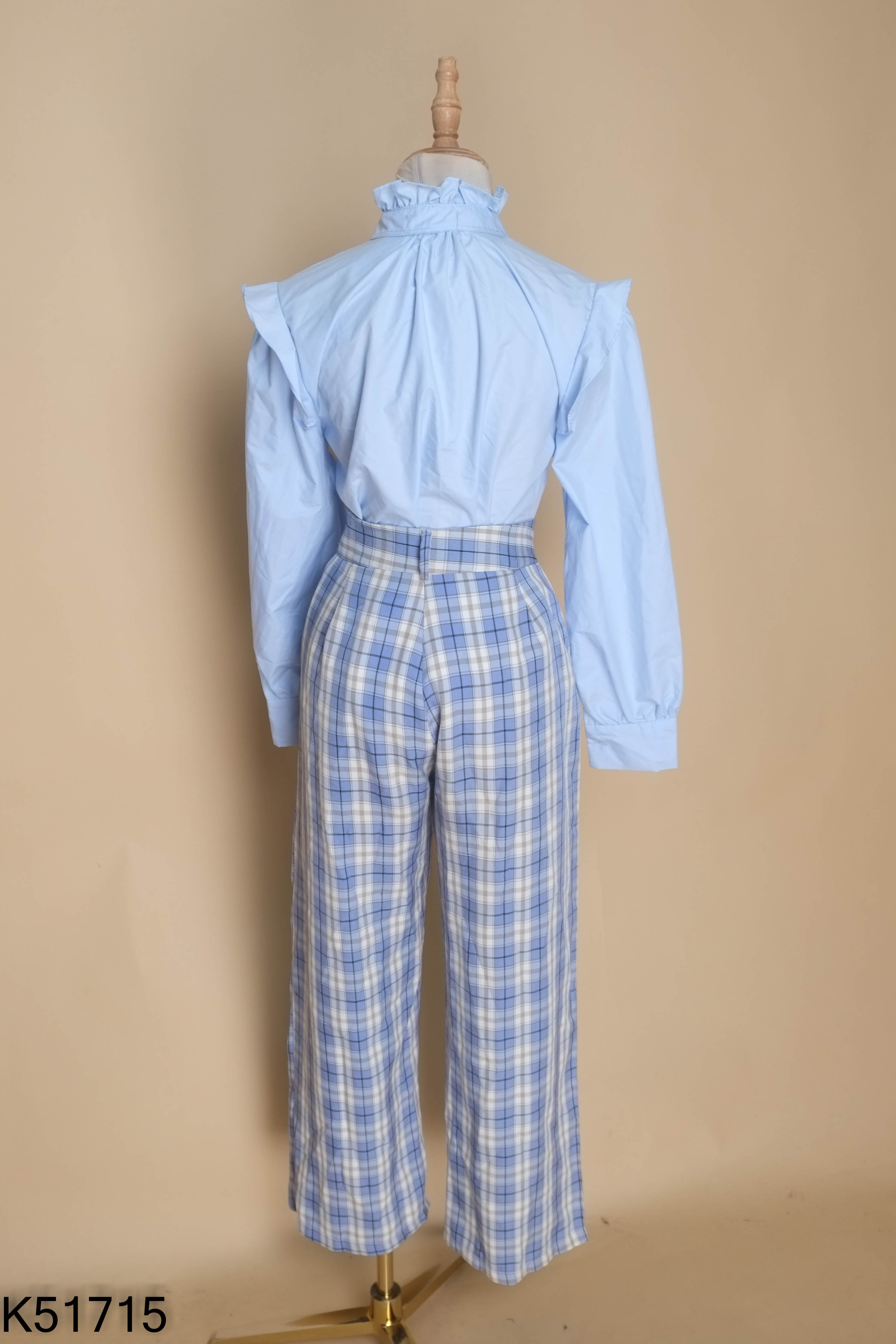 Set xanh áo sơ mi+quần kẻ