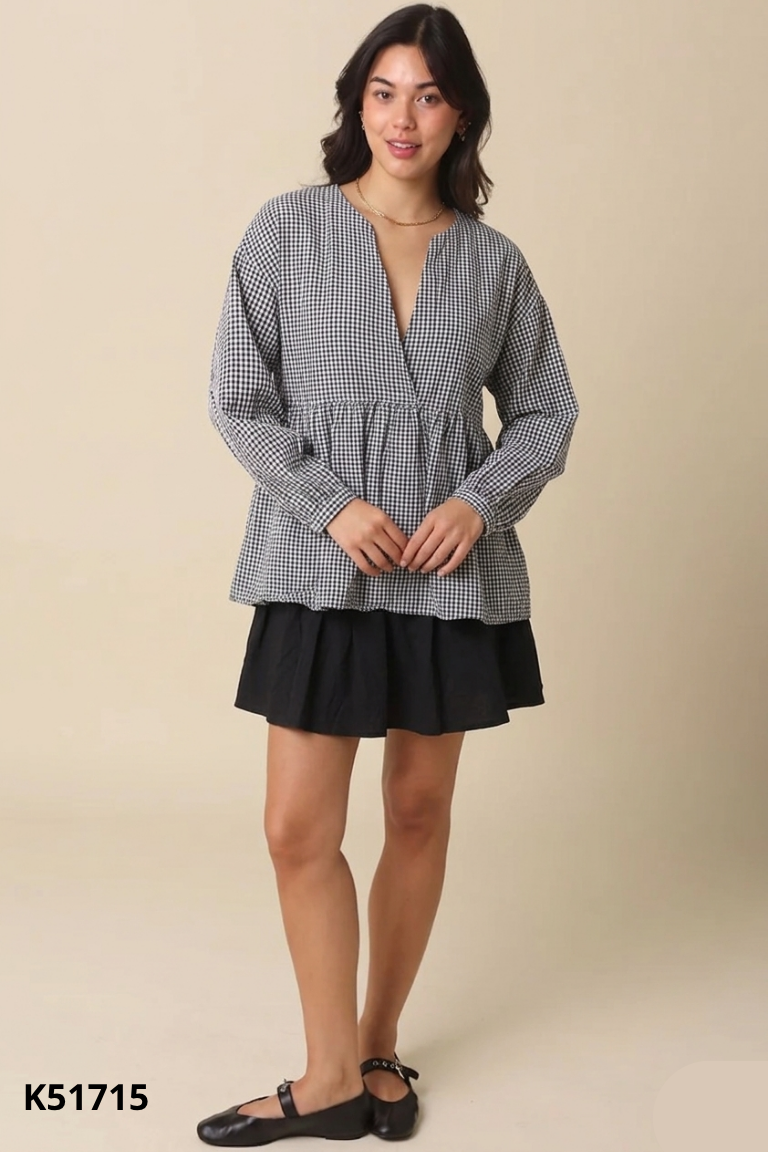 Set áo trắng caro đen + chân váy đen
