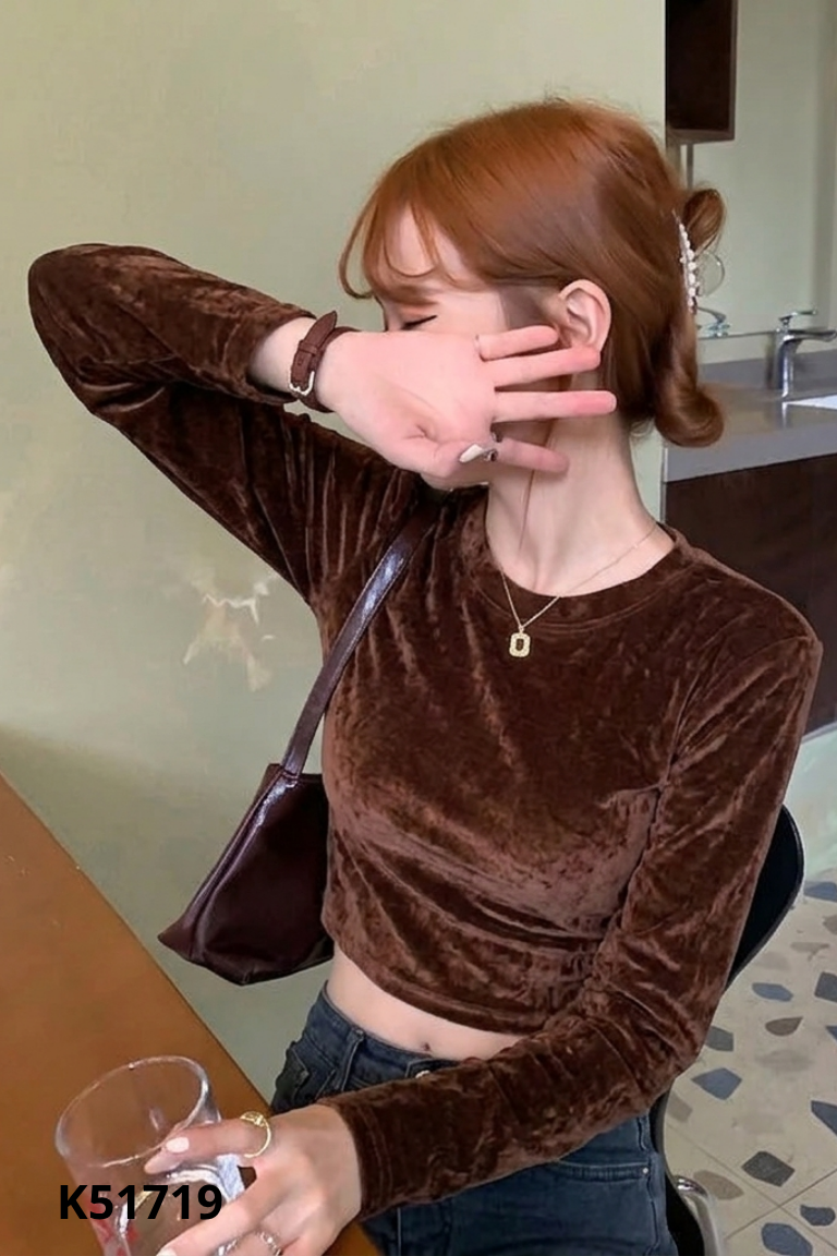 Áo nhung nâu crotop