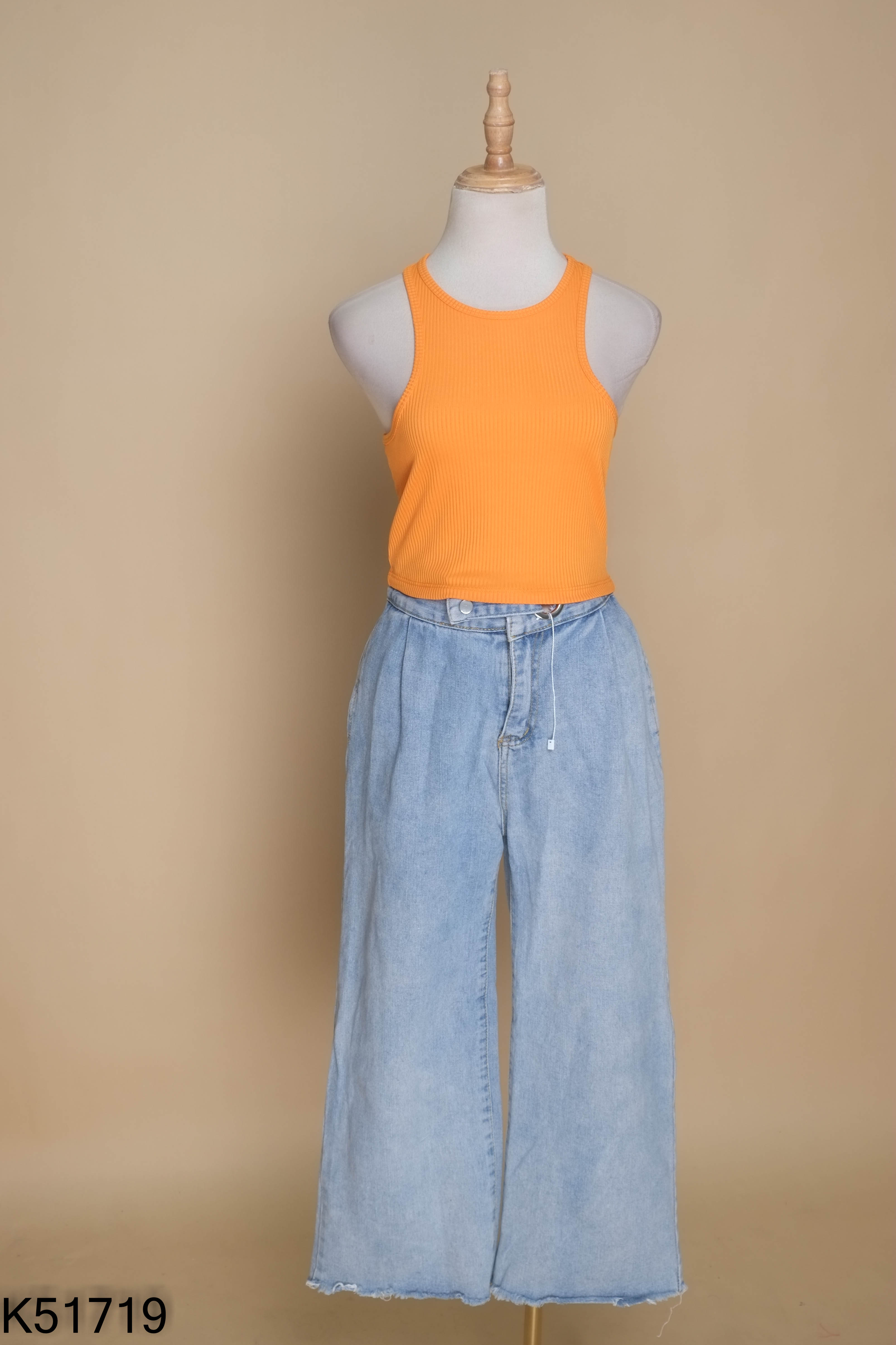 Set LSEOUL ba lỗ cam+quần jeans