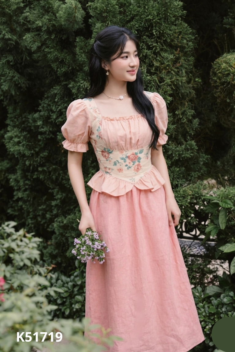 Set hồng hoa+váy