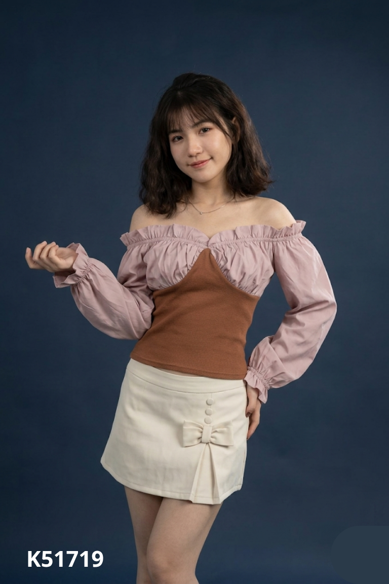Áo nâu trễ vai tay dài