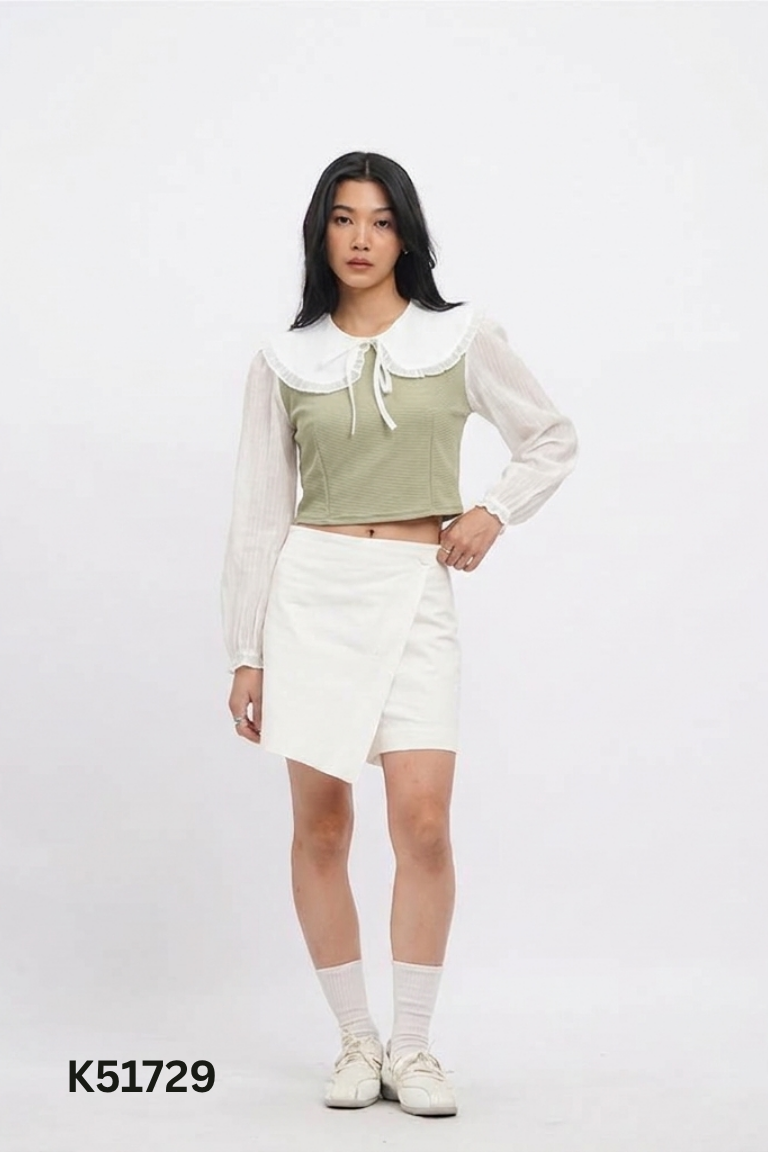 Áo FREIDAY xanh mix voan trắng