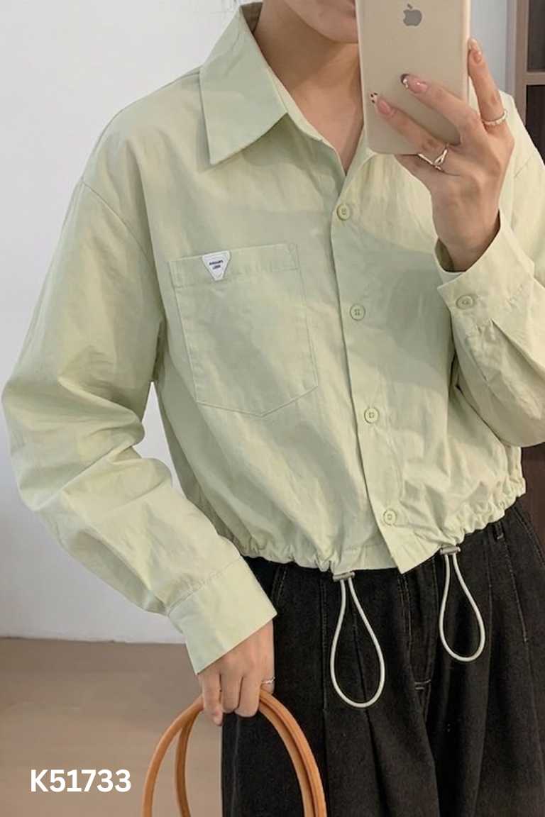 Áo sơ mi xanh min chun eo
