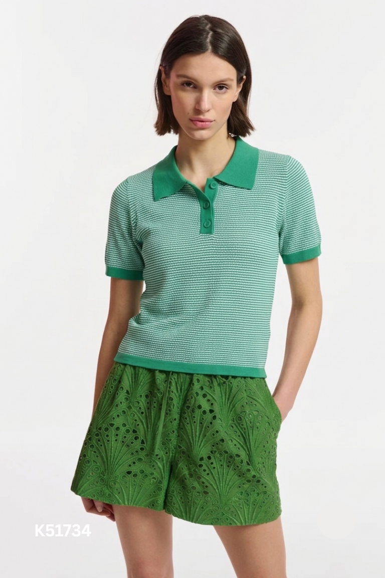 Áo xanh polo lưới pha trắng